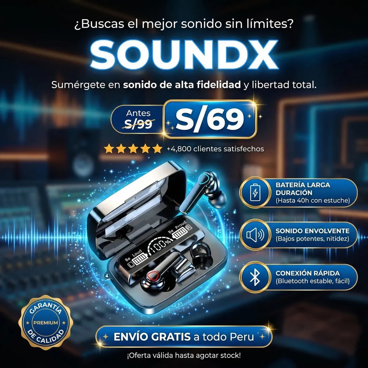 SoundX™ - Audífonos Bluetooth M19