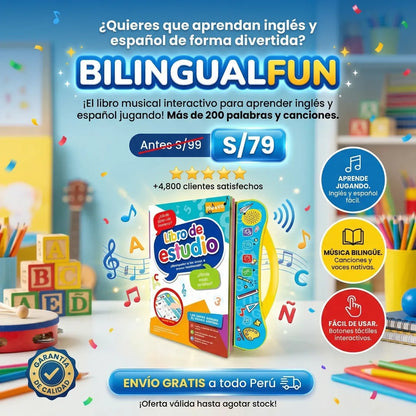 BilingualFun™ - Libro Didáctico Interactivo para Niños con Sonido Musical