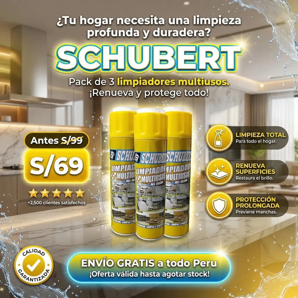 Schubert™ - Limpiador Multiusos Espumoso 650 ml (3 unidades)