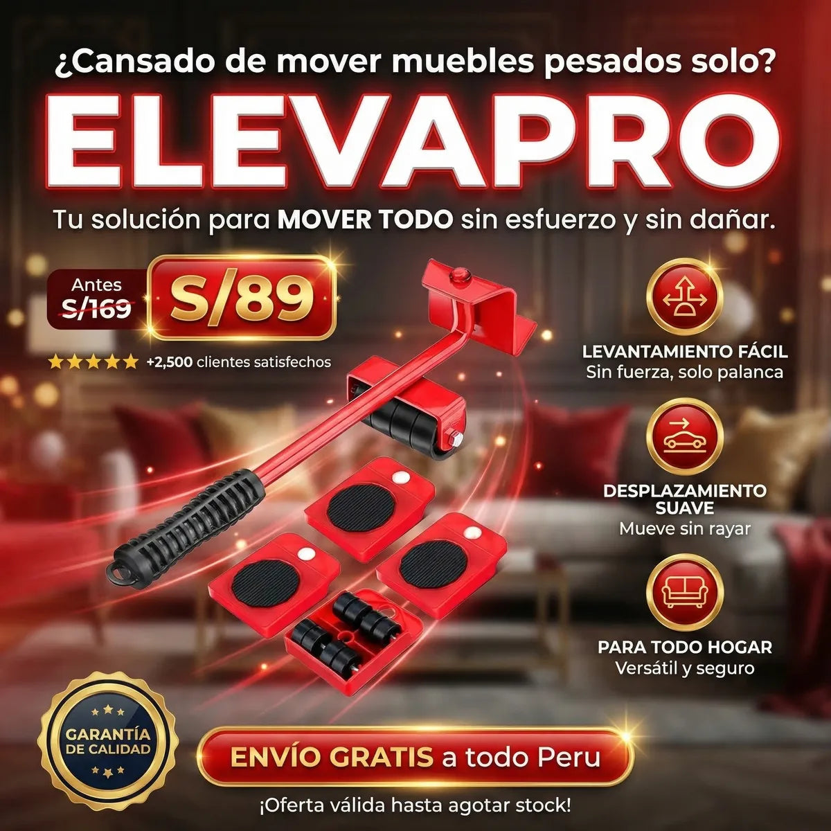 ElevaPro - Kit Elevador de Muebles (Juego de 5 Piezas)