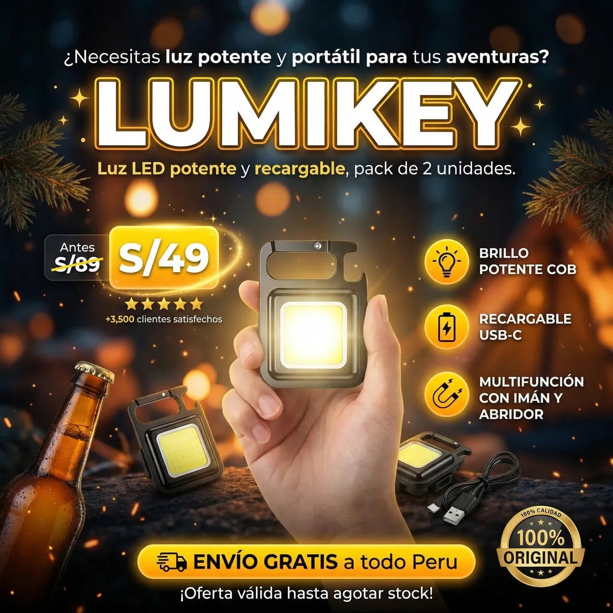 LumiKey™ - Pack de 2 Mini Linterna LED Recargable Tipo Llavero