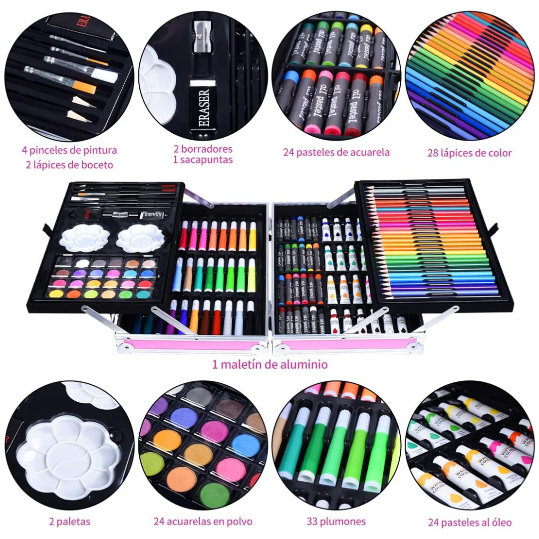 Set De Arte Maletin Metalica 145 Piezas