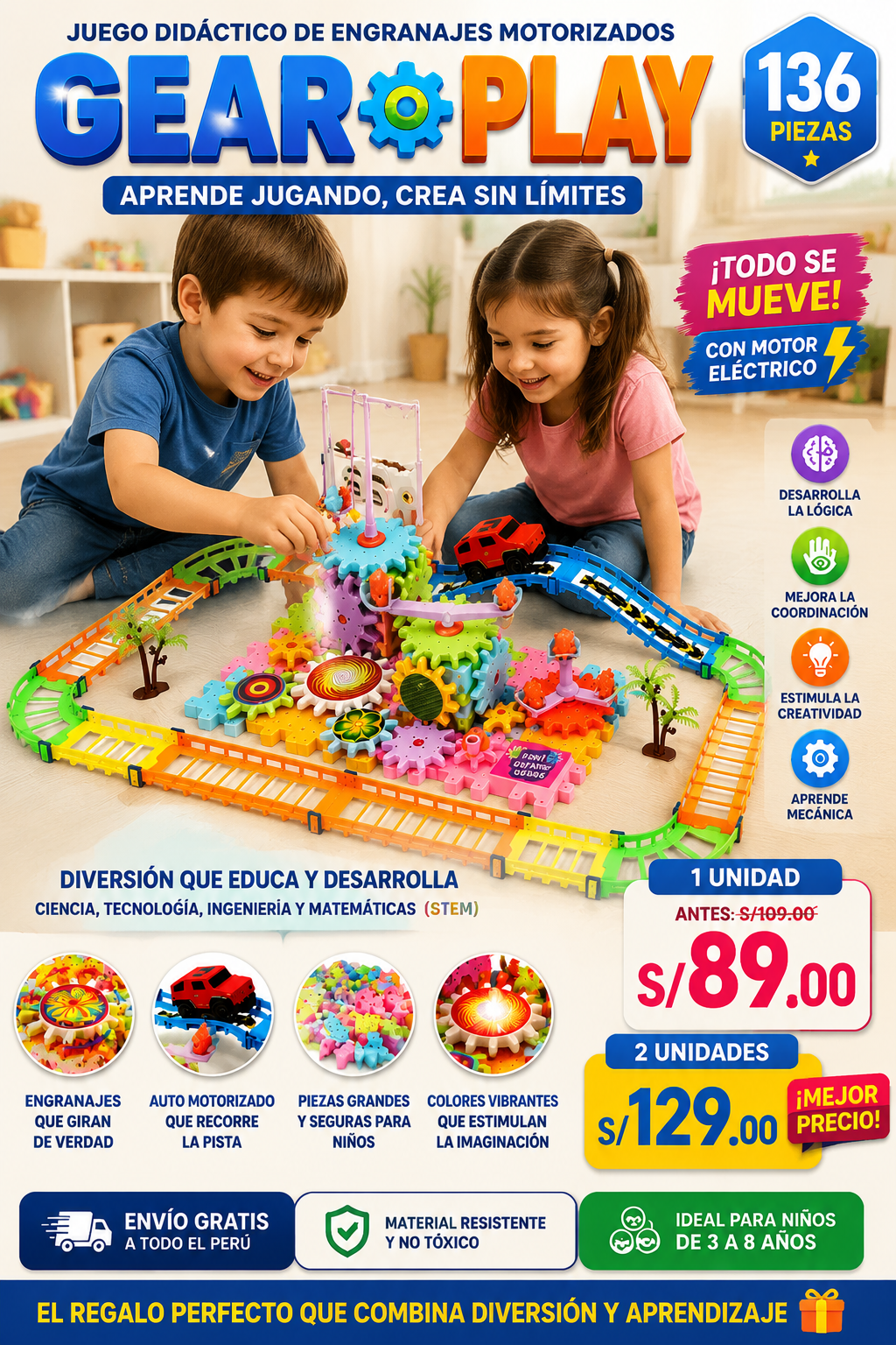 GearPlay - Bloques Eléctricos Creativos (136 Piezas)